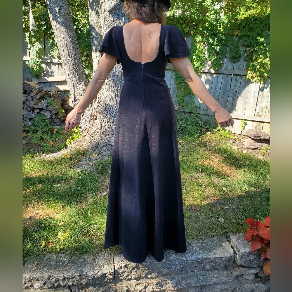 Vintage 70's black "velvet" dress sz small/med. Witch Costume, Renaissance - Picture 2 of 6
